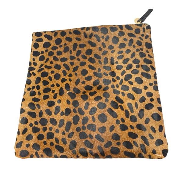 Clare V, Brown Leopard Print Calf Hair Zipper Fold Over Clutch Wallet Purse Bag - Picture 1 of 5